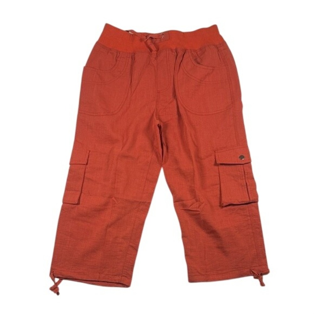 Womens Burnt Orange Cargo Capri Pants Elastic Waist Drawstring Hem Rust Cropped